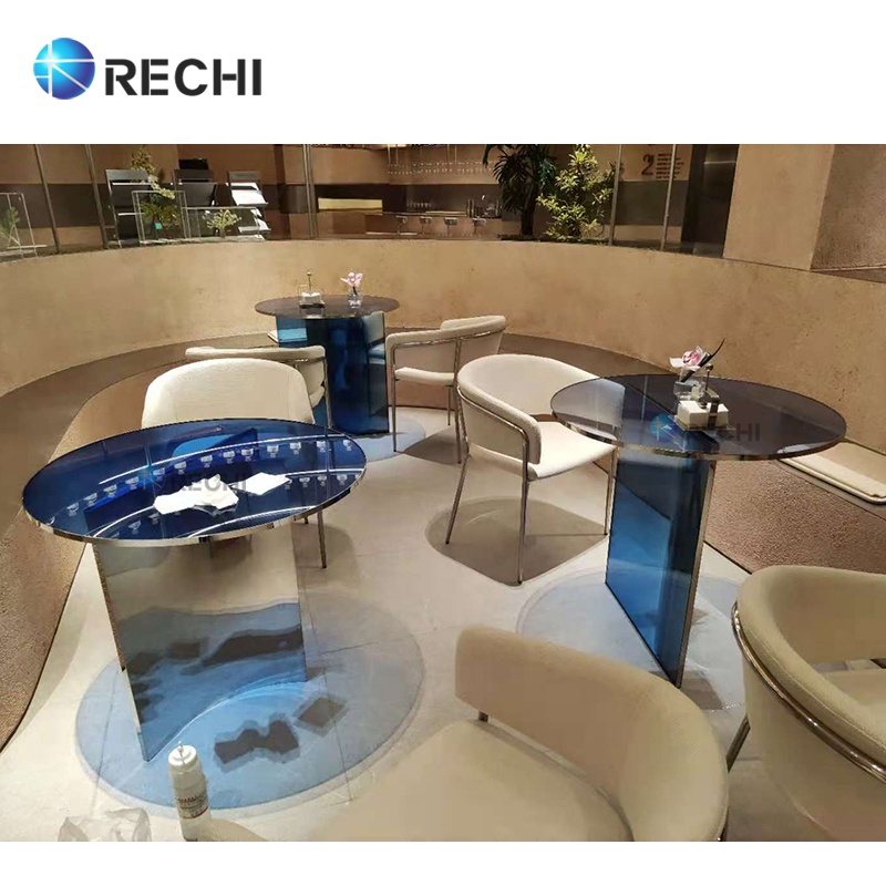 Синий акриловый журнальный столик RECHI с зеркалом из нержавеющей стали для украшения интерьера дома