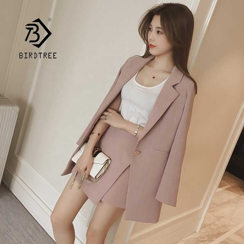 Casual Fashion Women's Skirt Suits Single Button Striped Blazer Jackets Slim Mini Two Pieces Skirt Sets S90011B