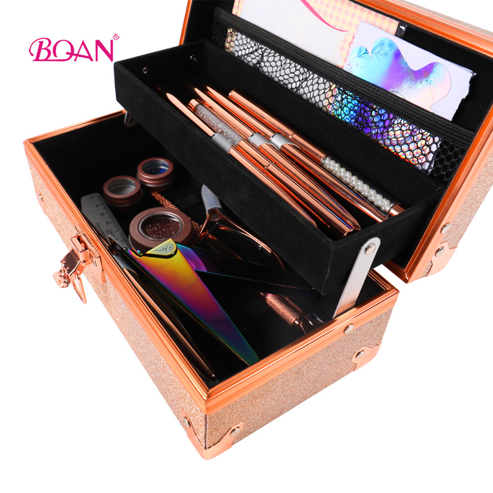 BQAN 2021 Private Label Rose Gold Nail Aluminum Nail Art Brush Holder Case Box