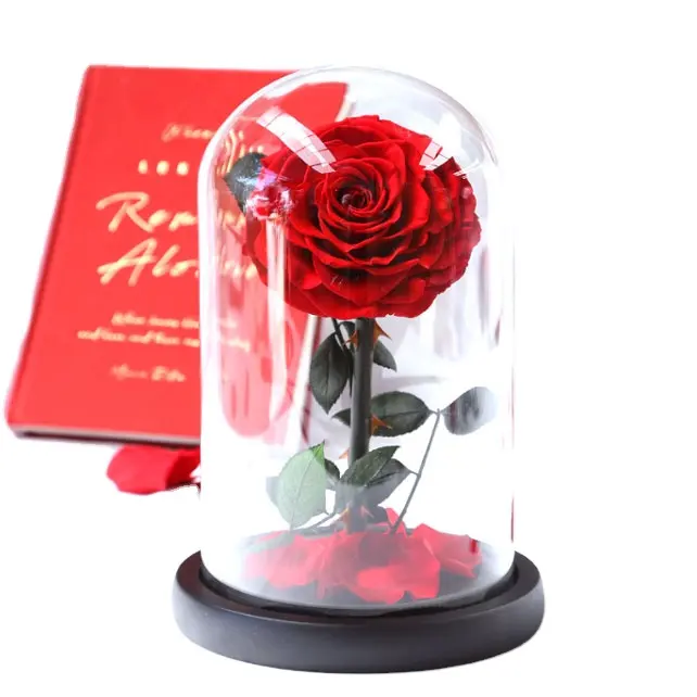 Valentine's Day Preserved Flowers Long-lasting Preservation Dome Glass Lid Immortal Roses