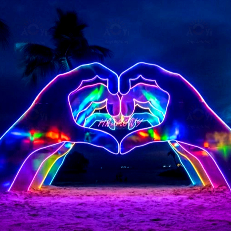 Square Amusement Park Internet celebrity photo love gesture colorful luminous outdoor art installation customization