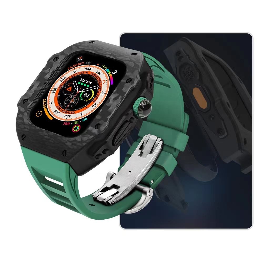 Роскошный 49 мм корпус из углеродного волокна для Apple Watch 8 ultra Iwatch Series 4/5/6/7/8 с премиум FKM резиновый ремешок