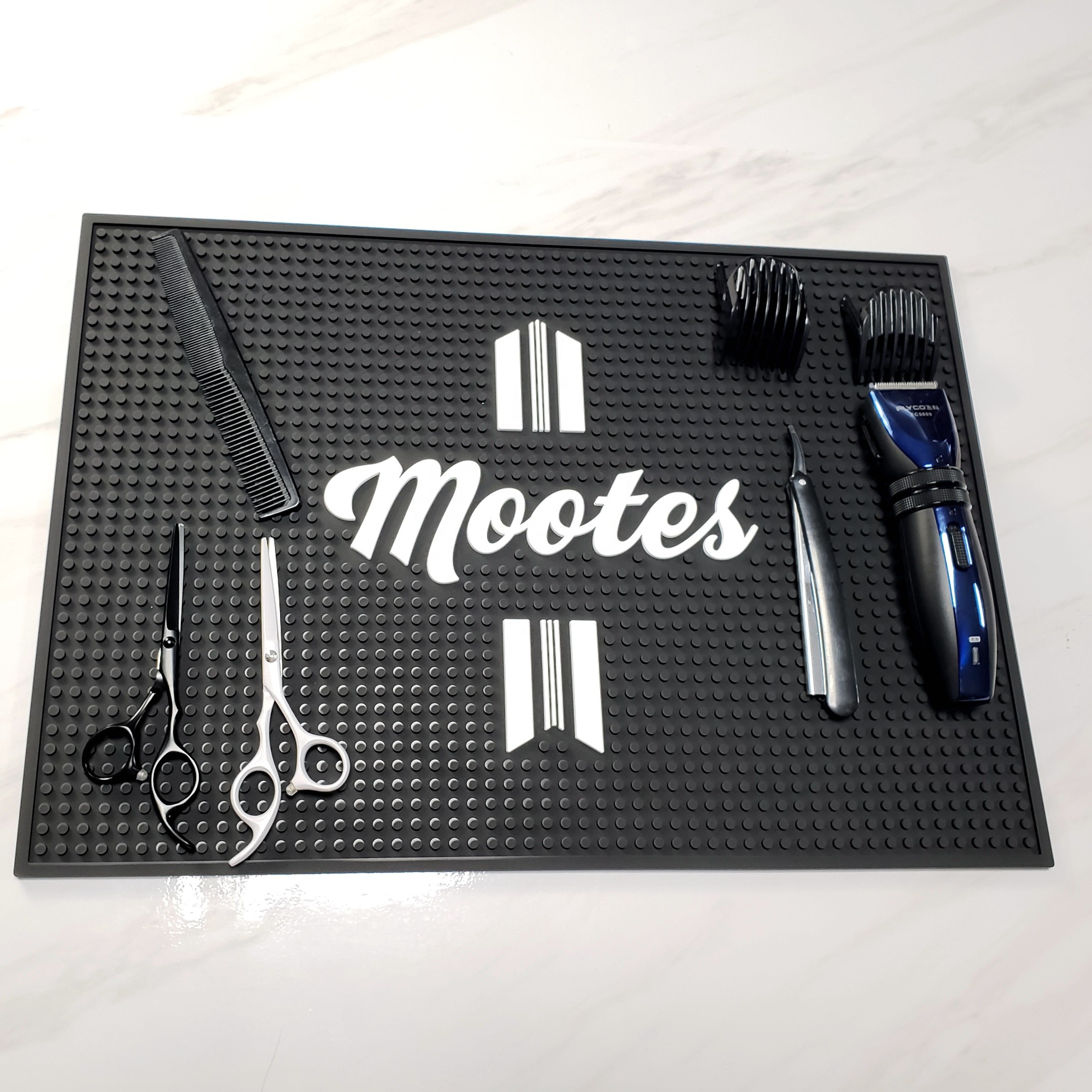 New 2020 Private Label Hairdressing Anti-skid Flexible Rubber Counter Top Mats for Clippers Salon Tools