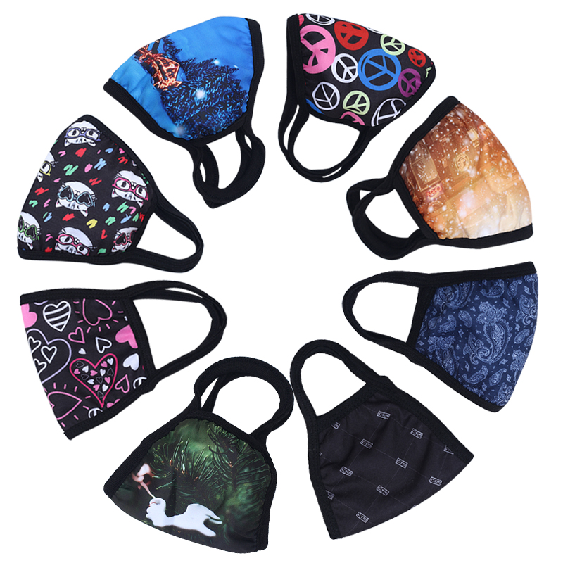 Good quality washable 2 Ply cotton cloth earmuff face masks custom oem free printing reusable sport Cotton Party masks