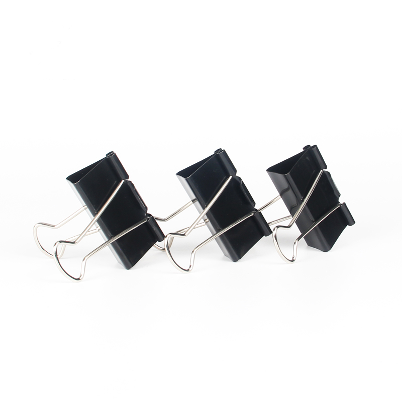 High quality 12pcs durable standard big black wholesale metal binder clip in paper box