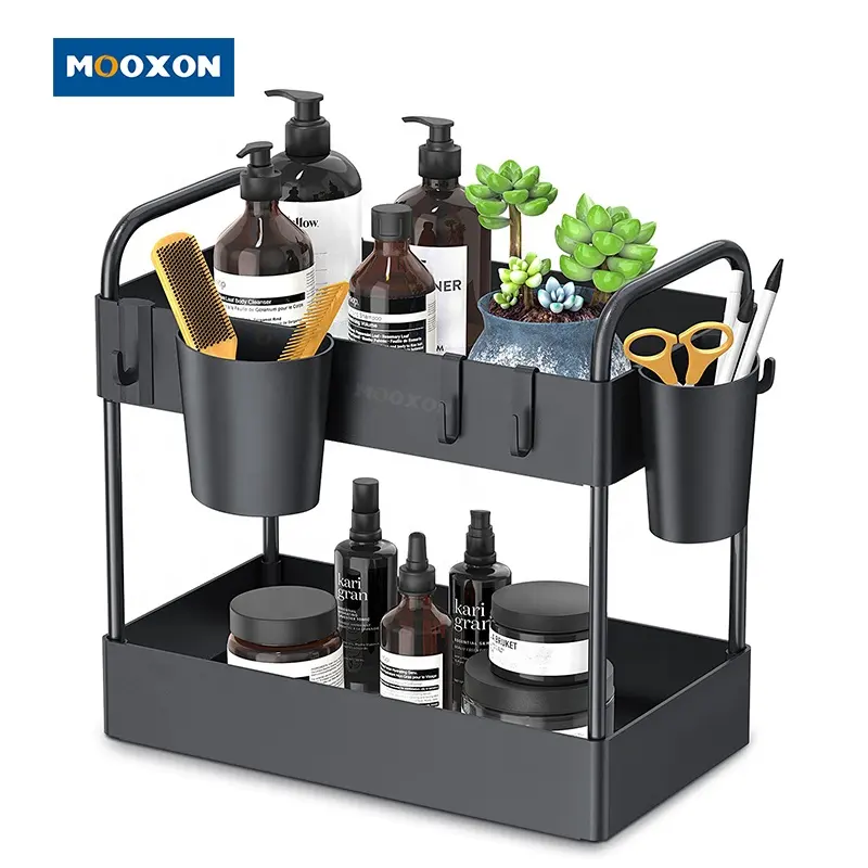 OEM Amazon 2 Tier Kitchen Expandable Shower Shelf Caddy Storage Slid Basket Plastic Bathroom Cabinet Rack Under Sink Organizer