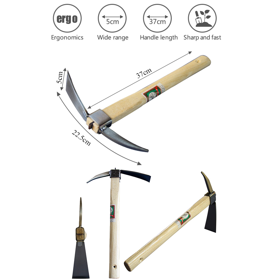 New Product Selling Carbon Steel Hoe Double Headed Man Formal Tool Wooden Handle Garden Hand Agricultural Dualpurpose Hoe