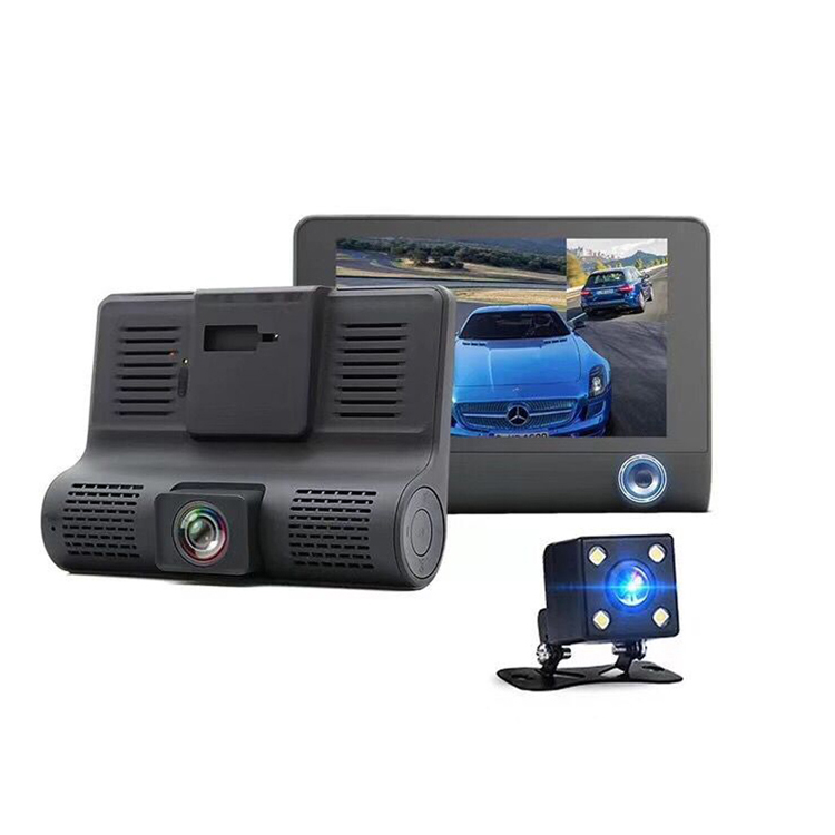 Автомобильный видеорегистратор 3 объектива камеры Dashcam 1080P HD 4 дюймовый сенсорный экран авто видеомагнитофон фронтальная камера заднего вида 24 часа в сутки заднего вида с оборотным бэкапом