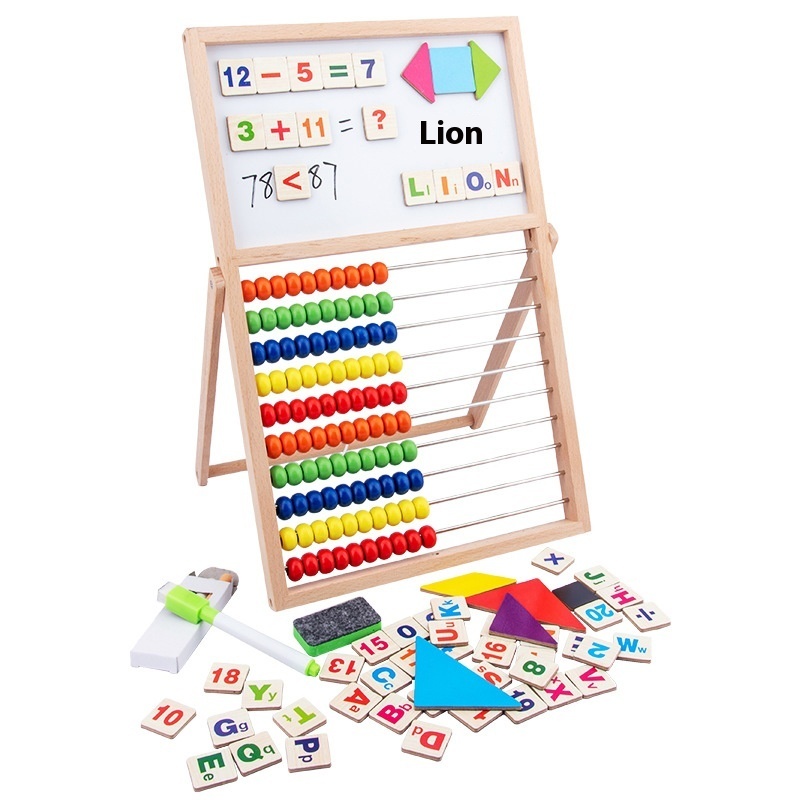 Multifunctional Double-Sided Wooden Magnetic Drawing Board for Kids' Math Alphabet & Calculation Practice Stand Included
