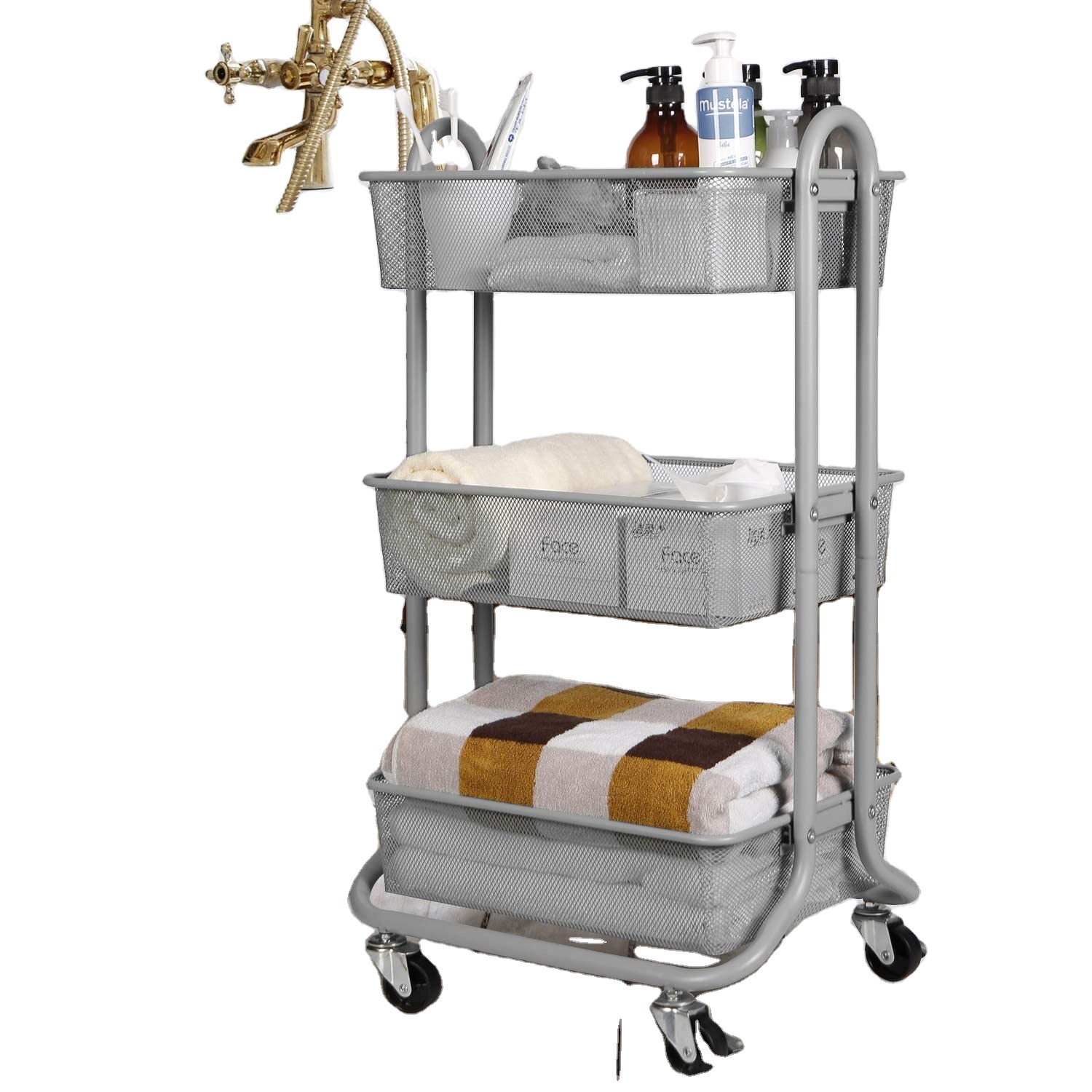 Amazon eBay Home Storage round tube Metal basket household furniture 4 TIER Mesh Basket Rolling Storage Cart