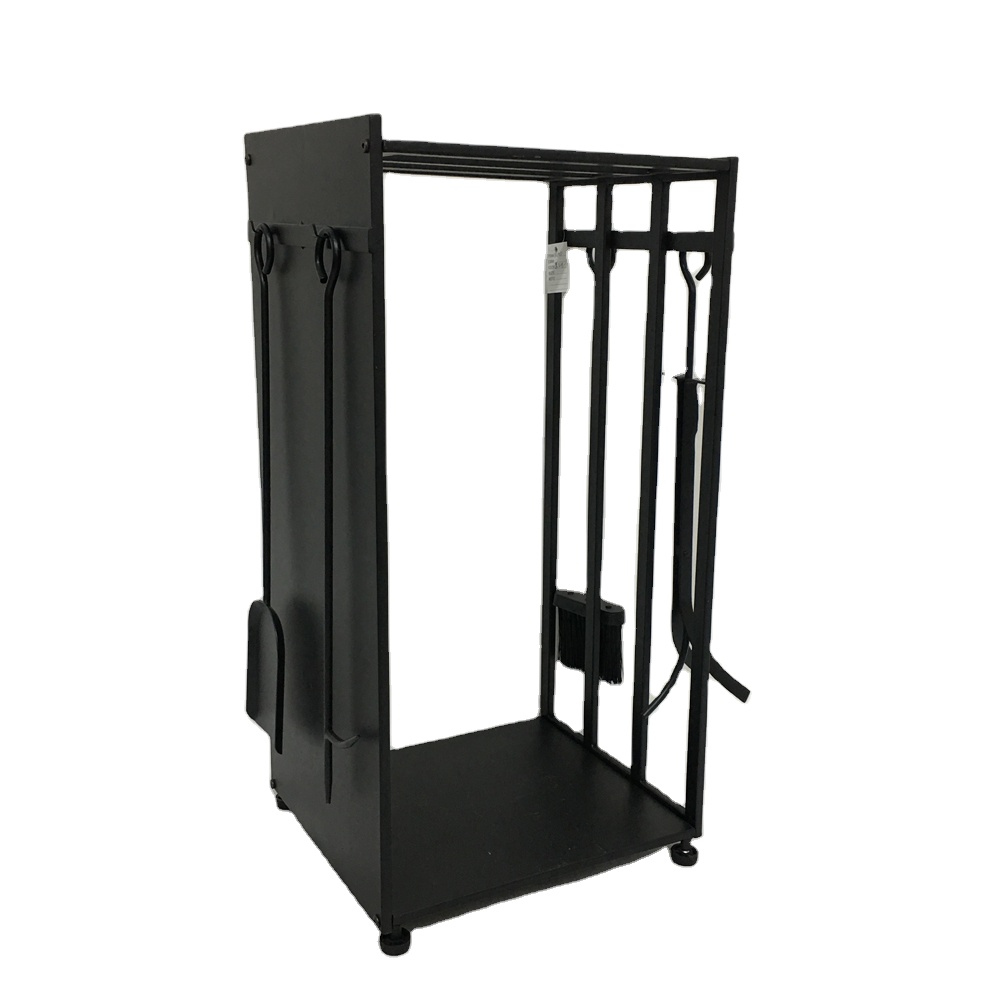 High Quality Black Metal Fireside Fireplace Stove Accessories Fireside Firewood Rack poker brush shovles tongs