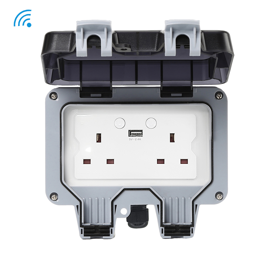 Умная Водонепроницаемая уличная розетка, 13 А, Wi-Fi, двойная настенная розетка с USB, 2 клавиши, двойные погодозащищенные электрические розетки