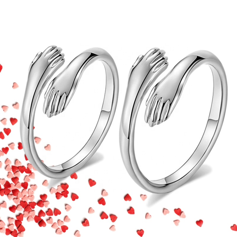 Personalized couple jewelry love hug silver simple couple rings for boys and girls