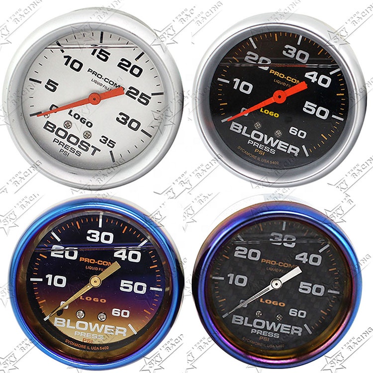 35PSI 60 PSI JDM углеродное волокно титановая сгоревшая синяя панель 35 60 PSI автопресс измеритель давления воздуходувка Механический датчик давления для автомобиля