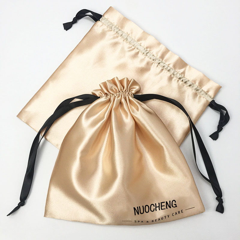 Custom Logo High Quality Satin Bags with Drawstrings for Wigs Jewelry Lingerie Handbags Hair satin Pouch Bag for Gift