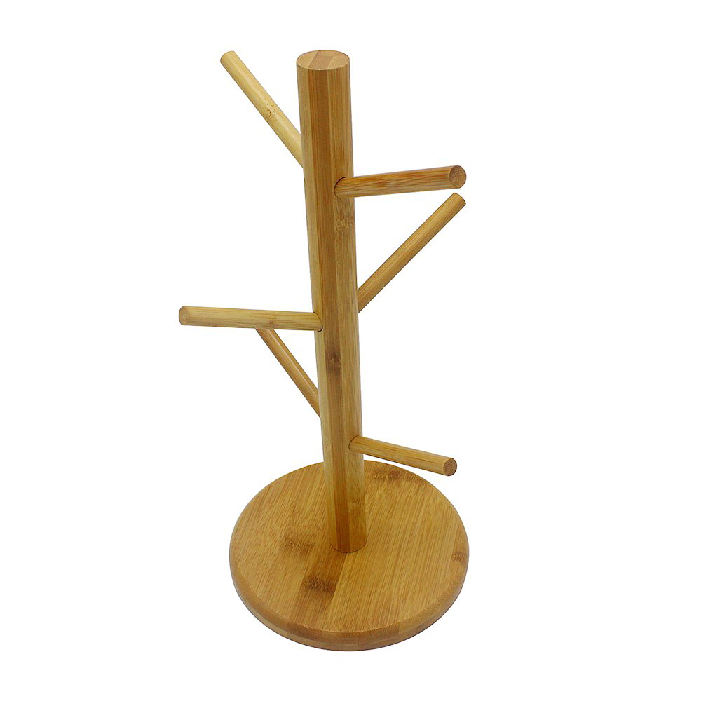 Bamboo Mug Rack Tree Organic Bamboo Mug Holder Mug Hook Stand Coffee Cup Dryer with 6 Hooks
