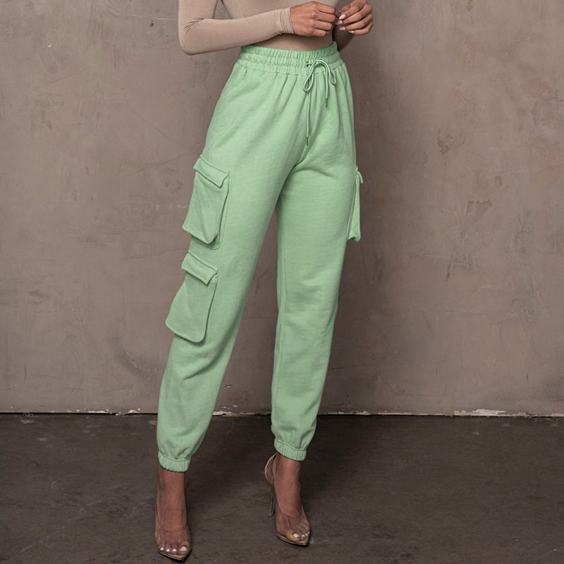 H1653 Latest Design Fashion Casual Female Biker Jogger Sweat Stacked Cargo Pants Women With Pockets