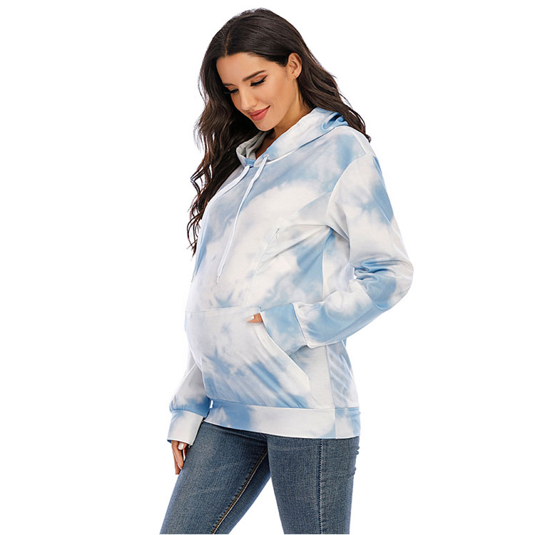 Nursing Hoodie Winter Pregnant Women's Fleece Breastfeeding Tops Print Hoodie Maternity Sweatshirt Kangaroo Pocket Long Sleeves