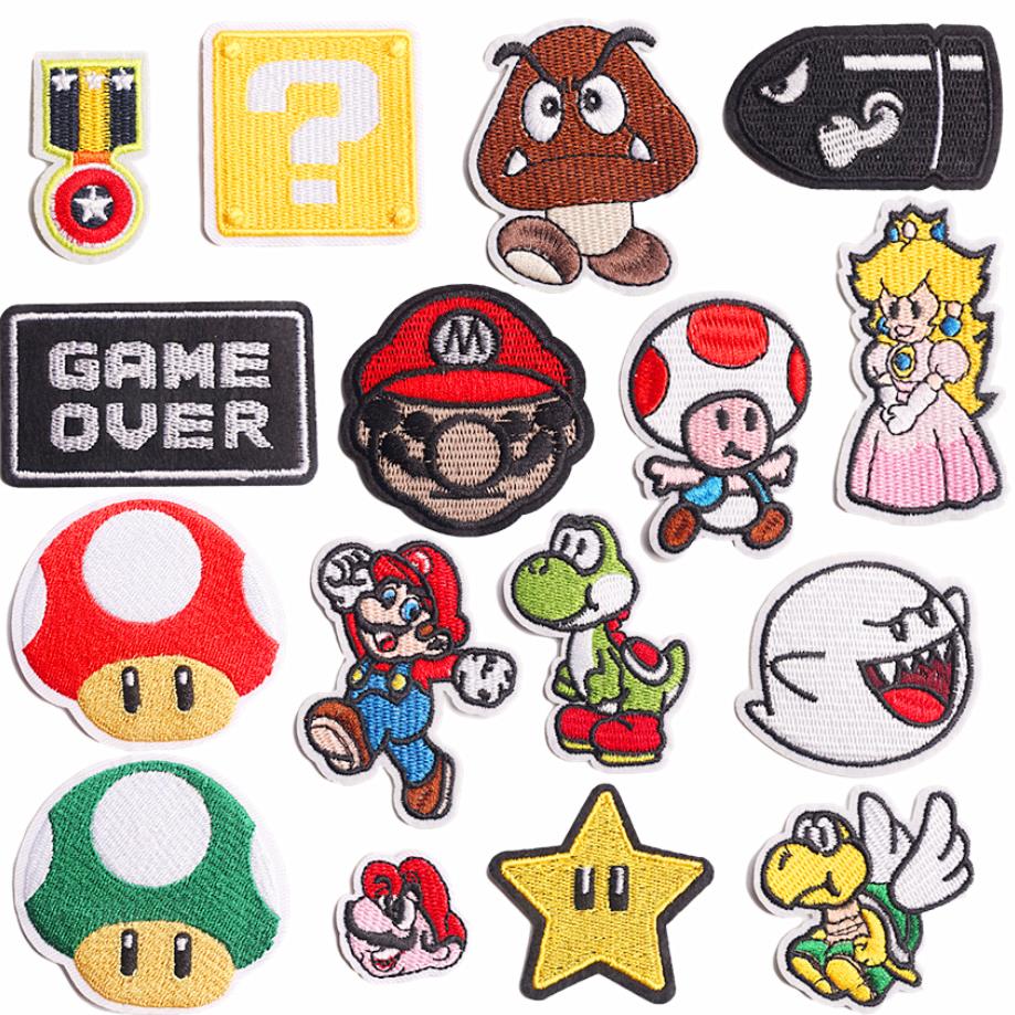 Hot Selling Hot Melt Iron on Sew on Back Mario Embroidery Woven Patches for Clothing