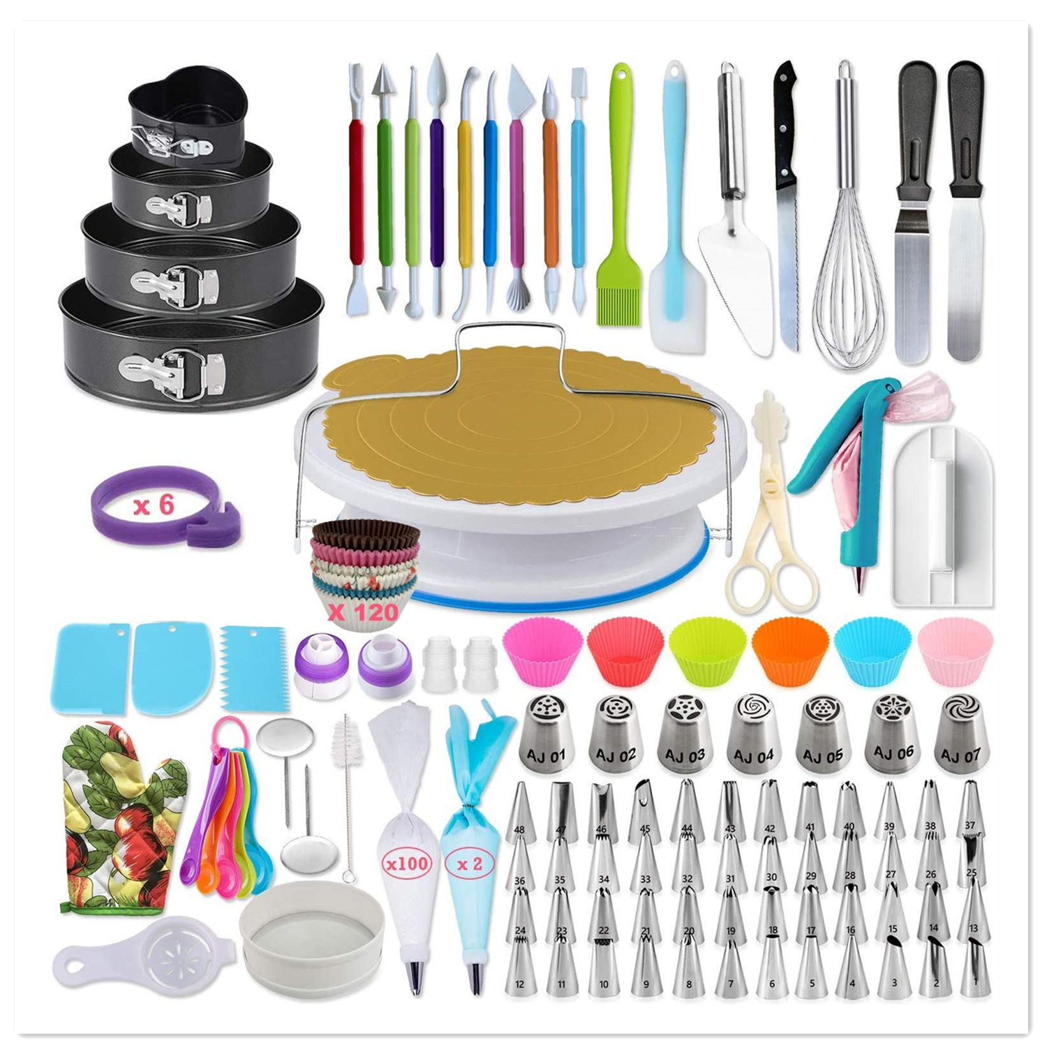 333PCSTurntable Pastry Nozzles For Cream Confectionery Bags Icing Piping Nozzles Tips baking supplies Cake Decorating Tools Kit