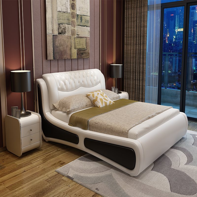 Bedroom Set Furniture Wooden Frame Double Queen Size Modern Design Style Leather Luxury Bed