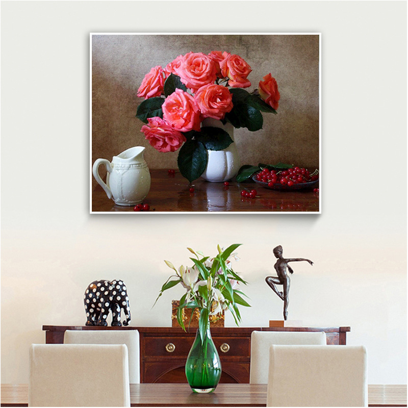 ODM/OEM pintura, розы и вазы, Картина на холсте, картина, Декор, настенное искусство, картины