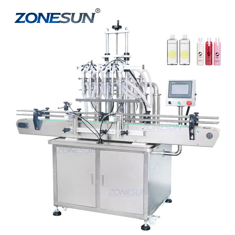 ZONESUN Automatic Water Juice Beverage Hand Sanitizer Filler 6 Nozzle PET Plastic Glass Bottle Oil Liquid Filling Machine