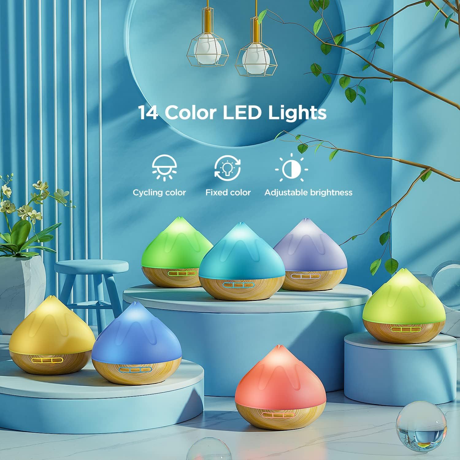 Diffiser With Essential Oils Set, 500 ML Essential Oil Diffuser With Remote Control, Humidifier With 14 Color Lights for Room