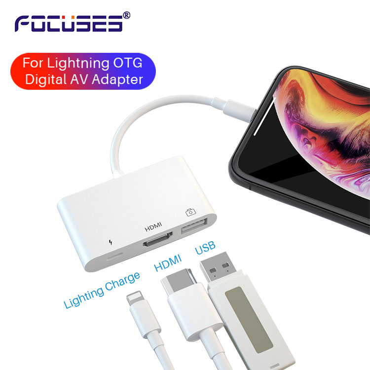 Фокусируется для i Pad телефона внешний цифровой аудио AV многопортовый HD-MI USB зарядное устройство OTG кабель 3 в 1 адаптер