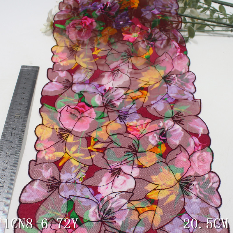 Good Quality Factory Directly Printed 20cm Colorful Flower Embroidery Tulle Quality Embroidered Lace Trim for Dress Lingerie