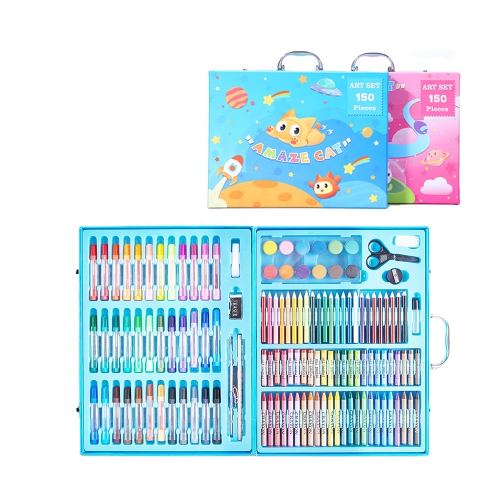 По индивидуальному заказу 150 шт. бумажная коробка подарка карандаш crayon акварель кисти дети живопись подарочные канцелярские принадлежности рисунок набор