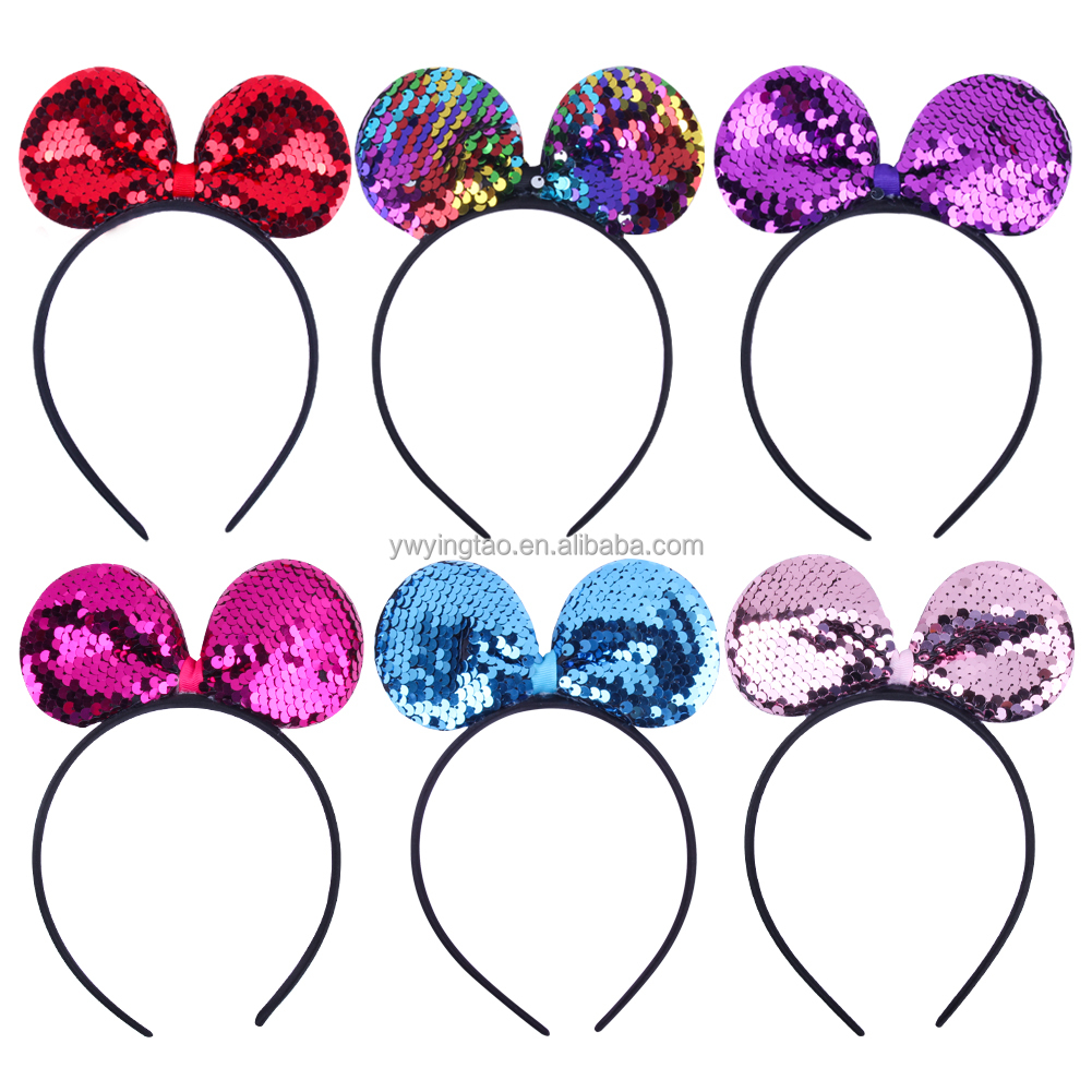 Candygirl Mouse Ears Bow Headbands Sequin Headband Happy Birthday Party Headpiece For Kids