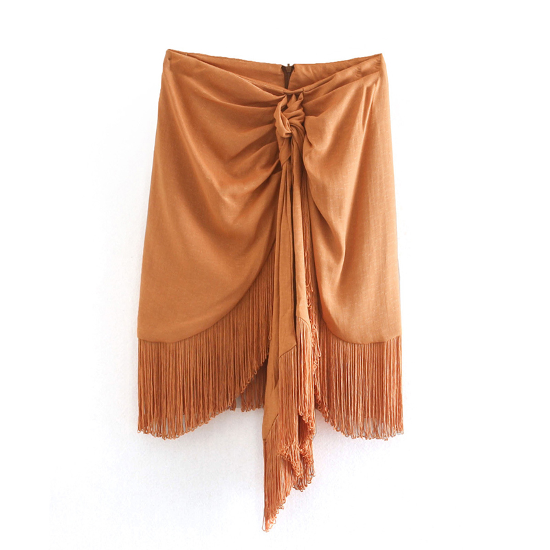 Orange Asymmetrical Design Women Fashion Short Skirt With Tassels 2021 New arrivals short skirts for women