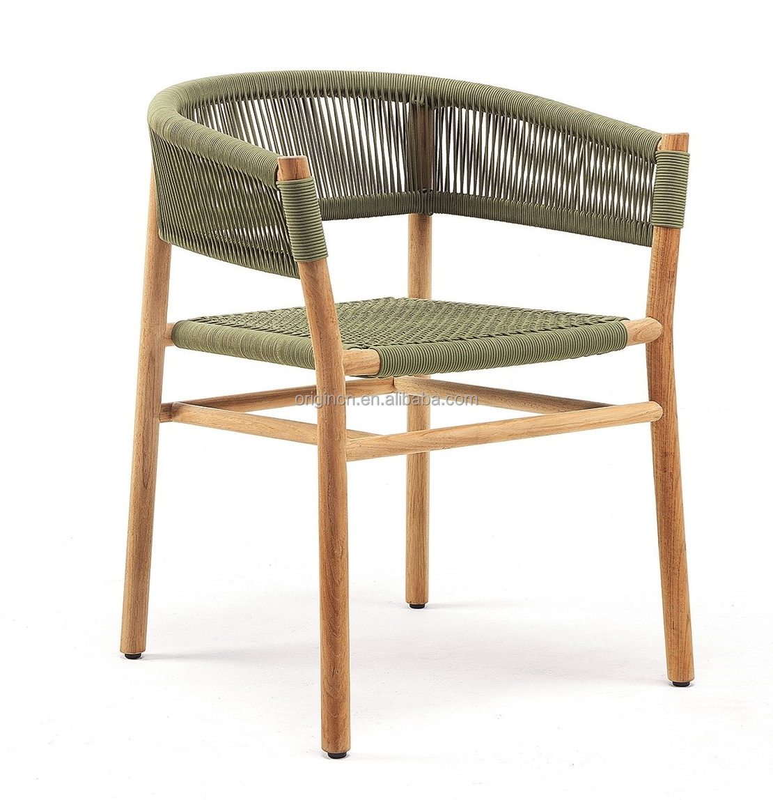 Teak and rope mixing style restaurant outdoor furniture garden wooden dining chair