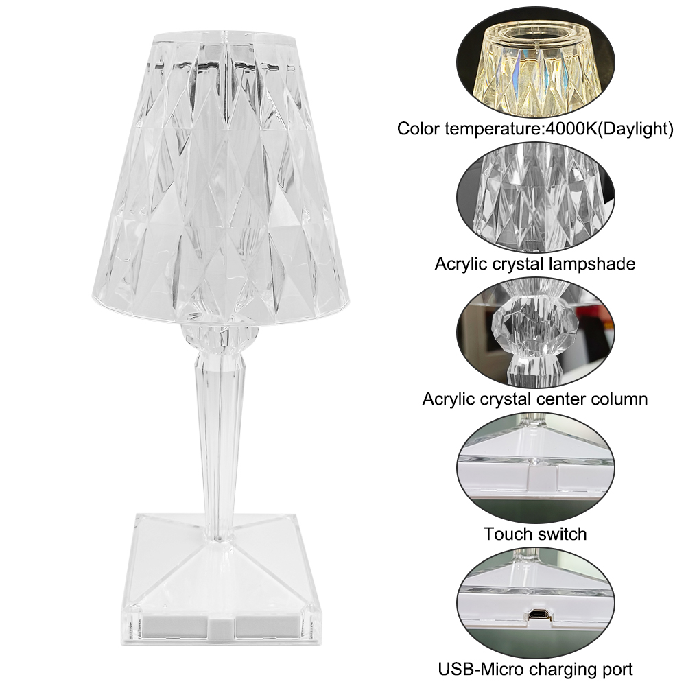 Touch Sensitive Home Decor Acrylic Desk Lamp Transparent Creative Bedside Crystal Luxury Table Lamp