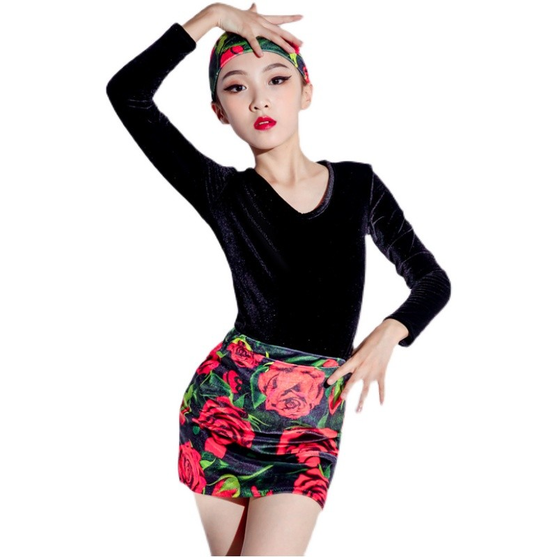 Fashion Sleeveless V-neck Latin Dance Dress Rumba skirt One Piece Stage Costume