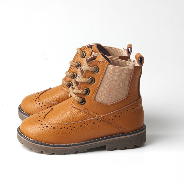 Kids Booties Shoes Genuine Leather Children's Boots Shoes In Hard Rubber Sole