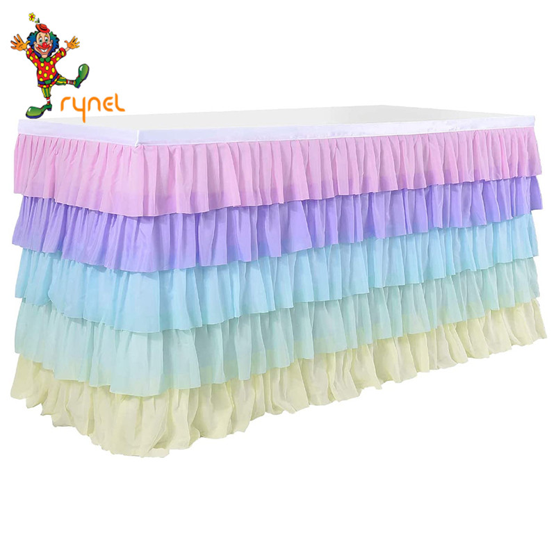 5 layers in stock Rectangle T or Round Tutu Table Skirting for Party Wedding birthday ruffled chiffon Tulle Table Skirt