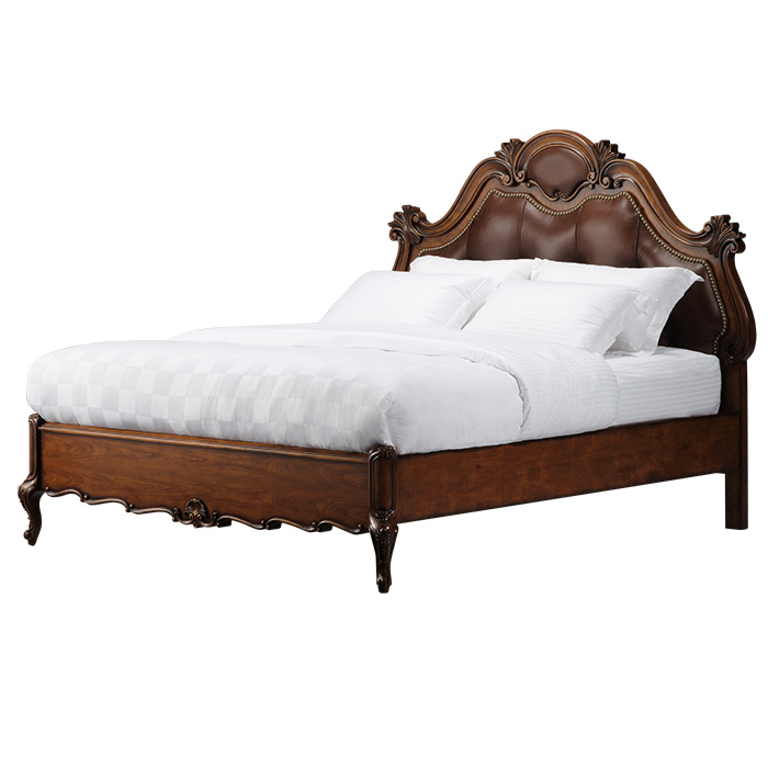 New Design Classic Leather Bed Wood Set Carved Bedroom Antique Home Furniture Sets 2021