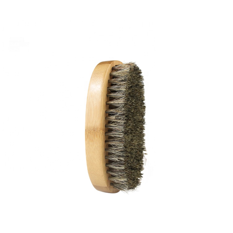 Factory wholesale barber beard brush oval shape custom logo bamboo soft boar brass bristles beard brush