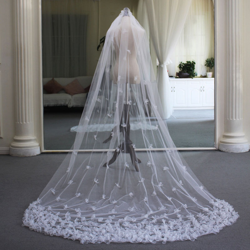 SLBRIDAL обрезанная кромка цветок Свадебная длинная Соборная Фата с гребнем белая свадебная фата Свадебные аксессуары для невесты для женщин