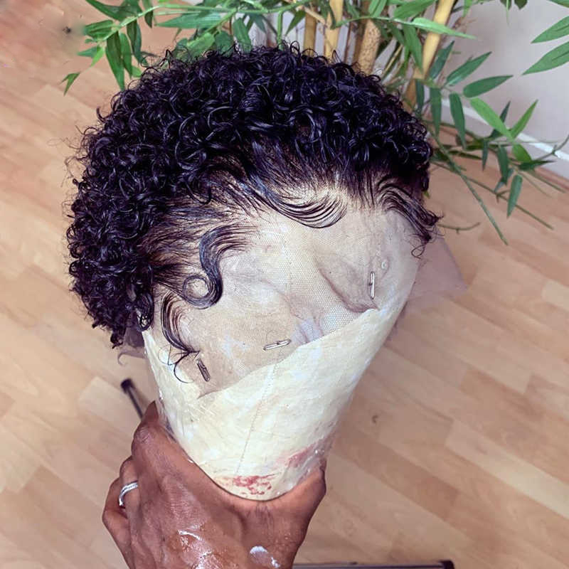 Afro 120% 150% Density Synthetic Wig Kinky Curly Transparent Hd Full Lace Wigs Short Hair Wigs For Black Women