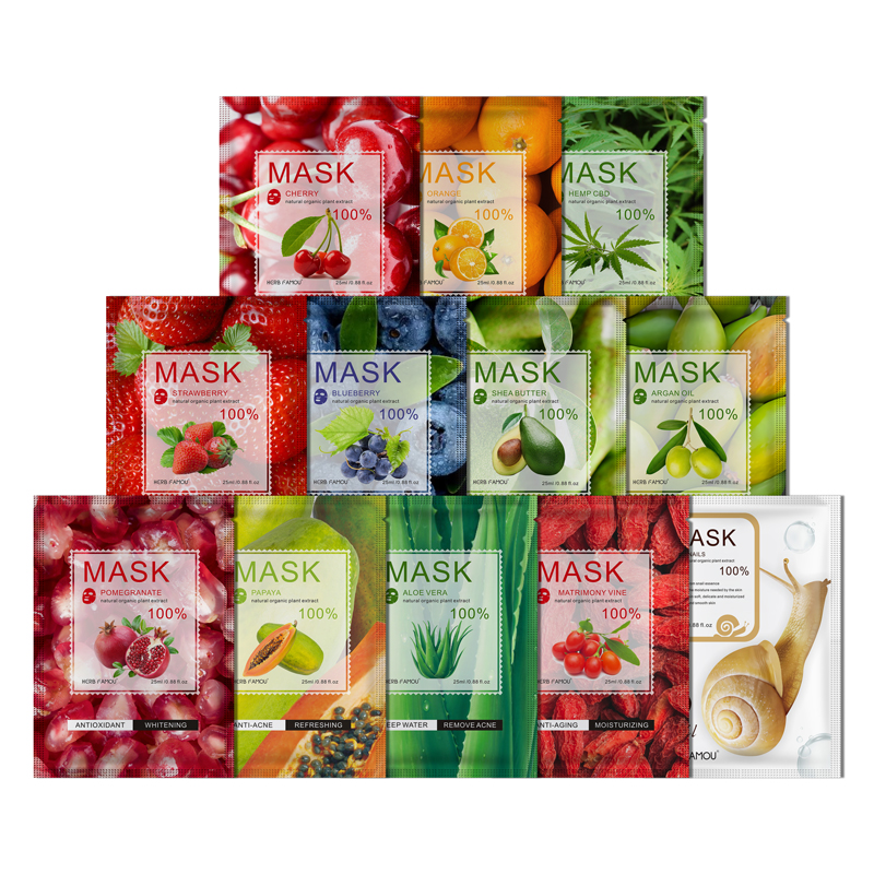 HeBiQuan Custom Private Label Whitening Moisturizing Sheet Fruit Beauty Face Mask Skin Care Facial Mask