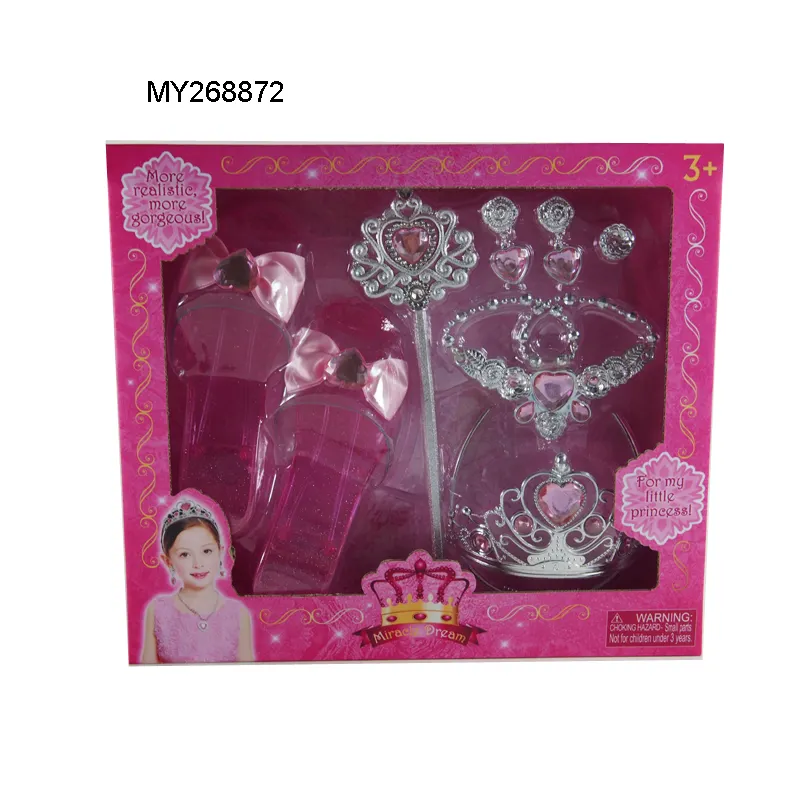 girl toys princess magic wand tiara necklace high heel shoes set plastic jewelry toys set