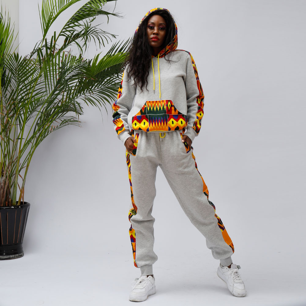 African Print Two-piece Suit Hoodie And Pants With Pockets On Both Sides