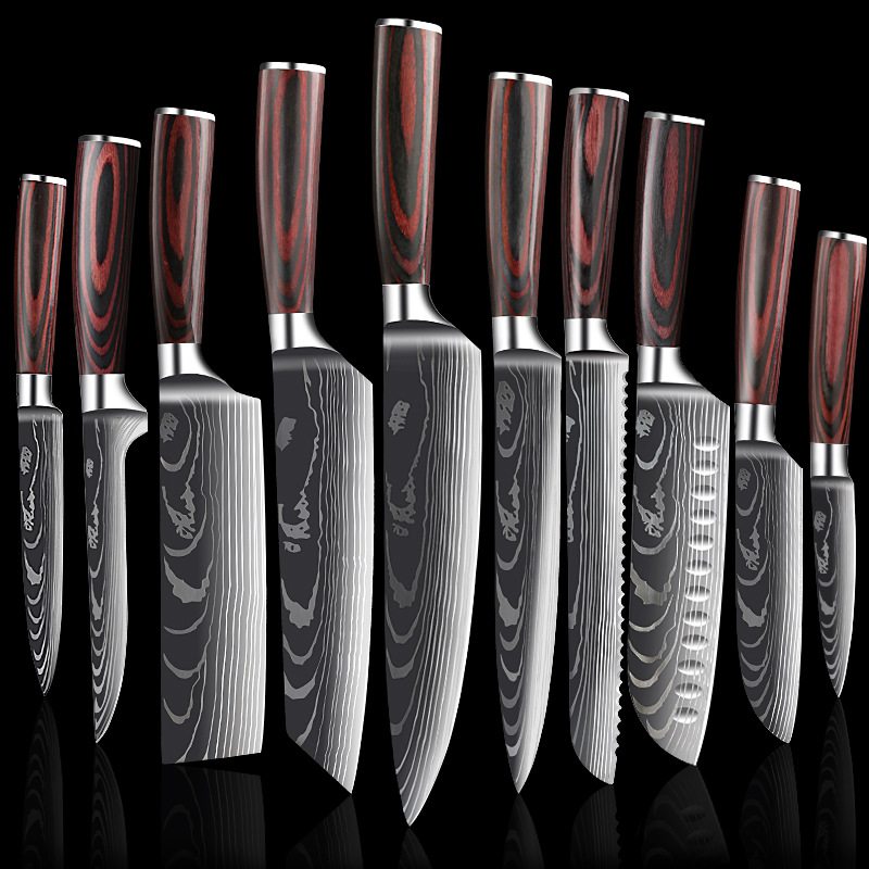 Laser grain stainless steel knives cook knives set knives household kitchen supplies