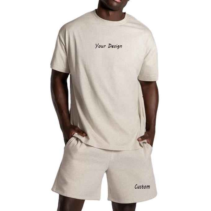 100% Soft Combed Cotton Two Pieces plus size men's t-shirts set shorts and shirt set for men