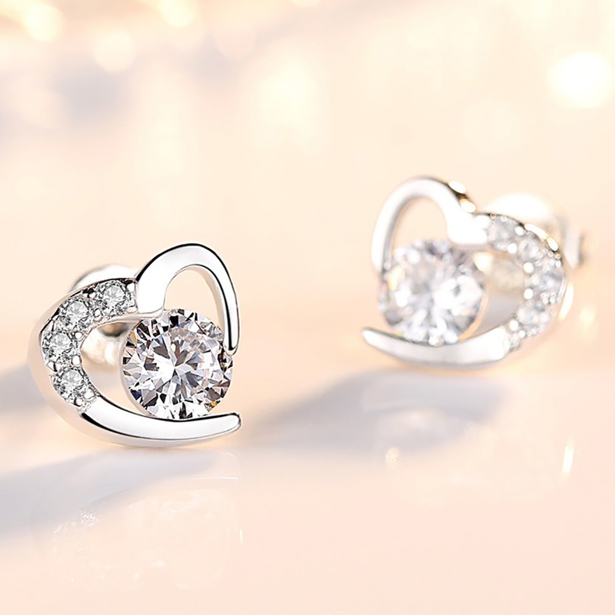 CAOSHI Valentine's Day Gift Heart Shaped White/Purple Crystal Zircon Stud Earring For Women Wedding Fashion Jewelry CZ Earrings