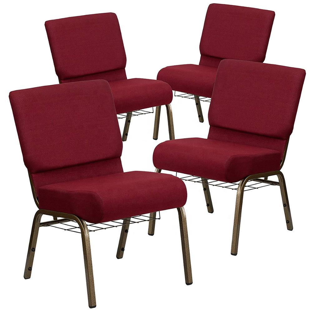Stack comfortable red chairs for church halls used padded seat