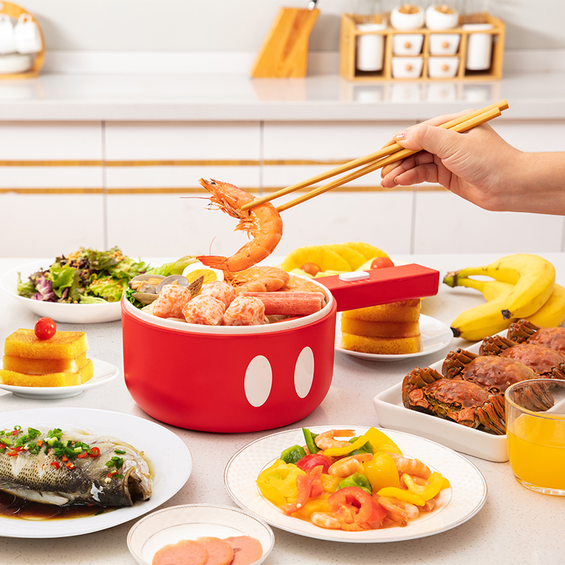 Disney 1.5l Red Color Multi Purpose Cooker Household Multifunction Electric Skillet With Steamer Pot
